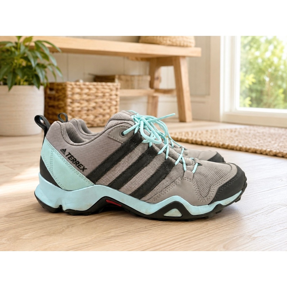 Adidas Terrex AX2R Trail Running Shoes Women 7 Gray Aqua Black BY8770 Hiking
